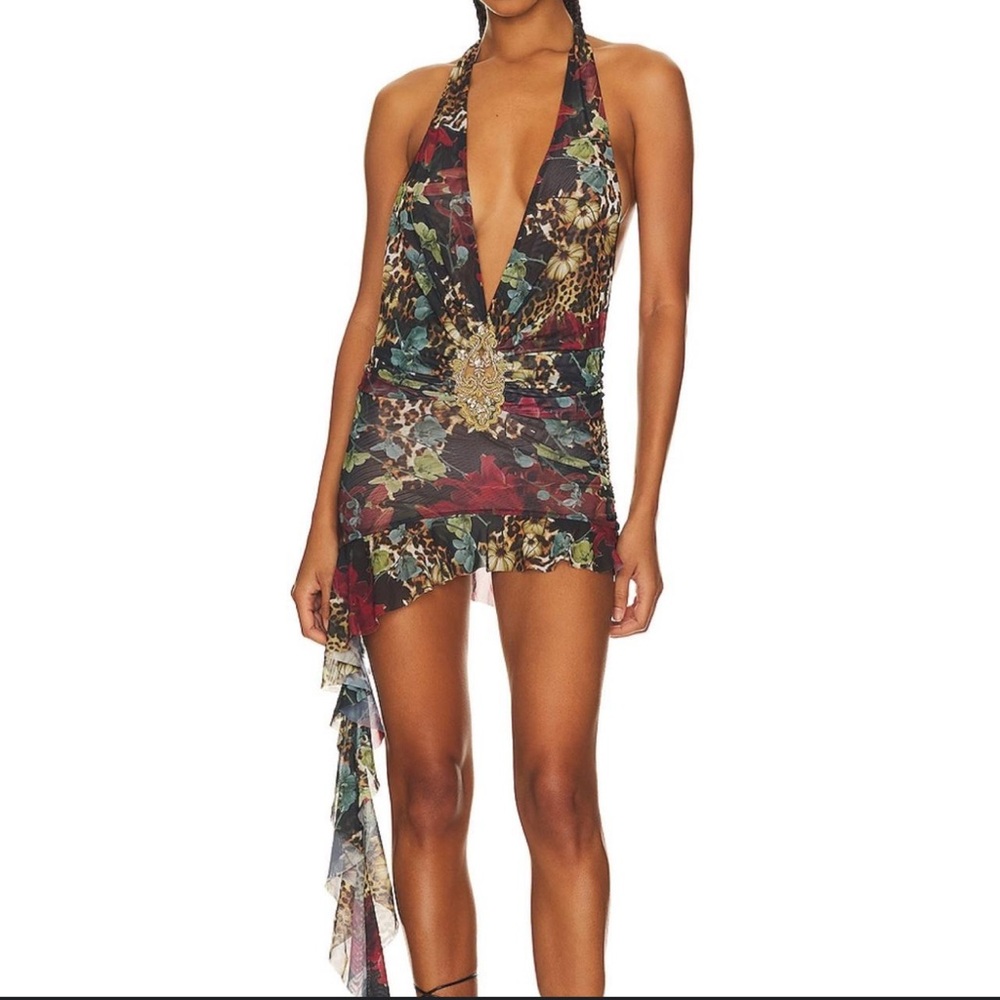 Jaded London Plunge Neck Multicolor Dress